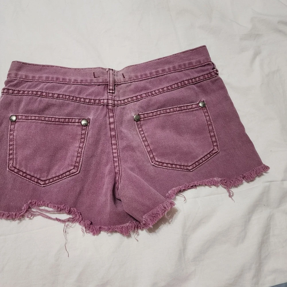 Free People Womens 24 Purple Distressed Zipper Fly Raw Hem Shorties